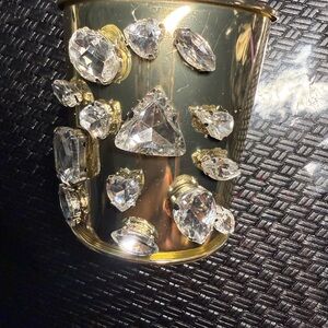 Gold Jeweled Cuff Bracelet with Clear Large Rhinestones Accents